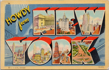 Howdy from New York NY Large Letter  Vintage Linen Postcard 