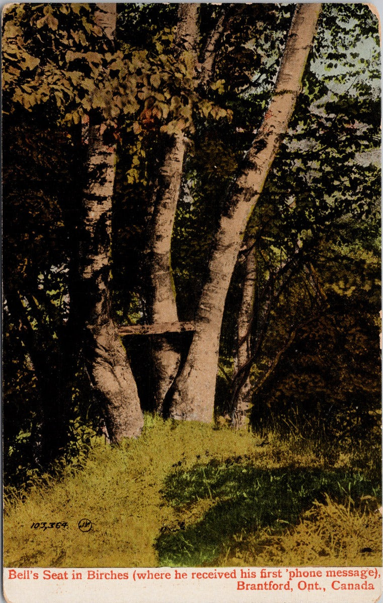 Brantford Ontario Bell's Seat in Birches First Phone Message c1912 Postcard 