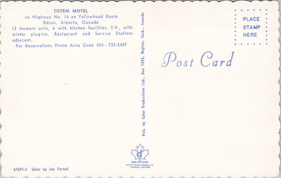 Totem Motel Edson Alberta AB Unused Vintage Postcard SP11