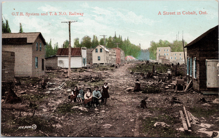 Cobalt Ontario Street Scene Children GTR and T & NO Railway Postcard 