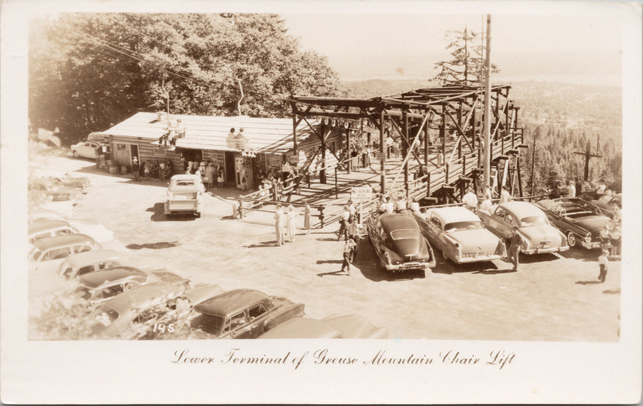 Grouse Mountain Chair Lift Vancouver BC British Columbia Autos RPPC Postcard 