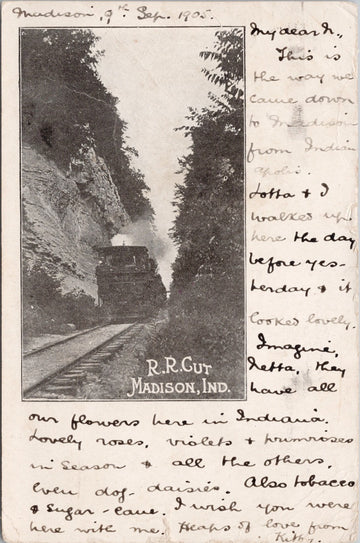 Madison Indiana RR Cut Train Railway Railroad IN c1905 Postcard