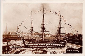 HMS 'Victory' Ship Unused Real Photo Postcard