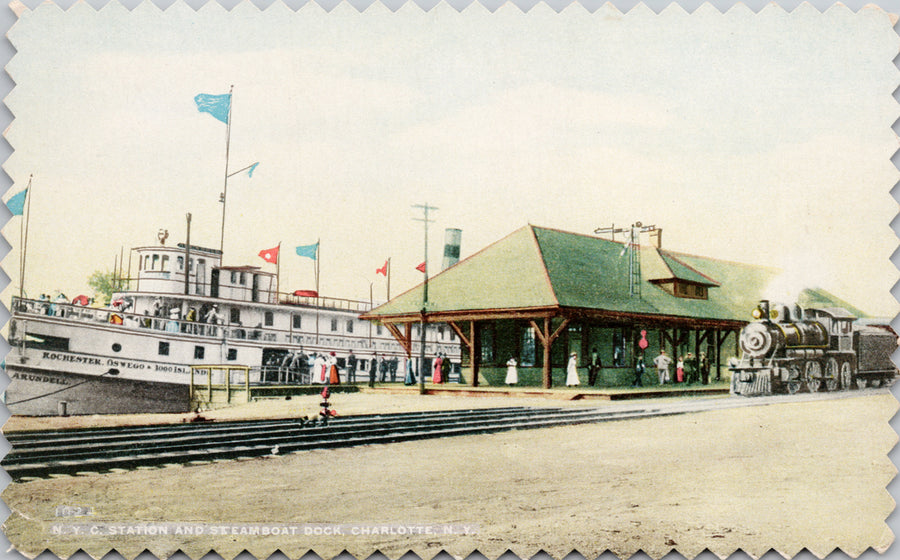 Charlotte NY NYC Railway Station Train Steamboat SS 'Arundell' Unused Postcard