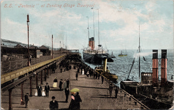 SS 'Teutonic' Cunard Ship at Landing Stage Liverpool England Postcard 