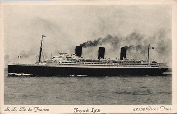 SS ' Ile de France' Ship French Line Longest Gangplank Unused Litho Postcard SP12