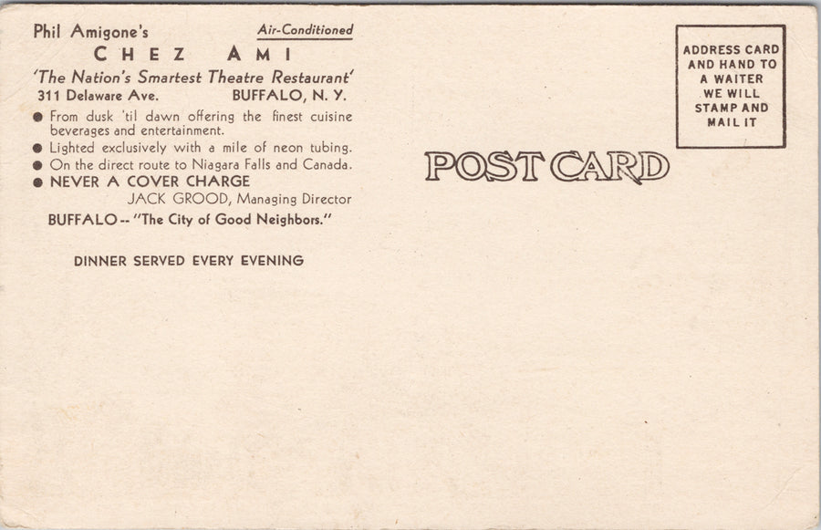 Chez Ami Restaurant Buffalo NY New York Interior Unused Linen Postcard SP12