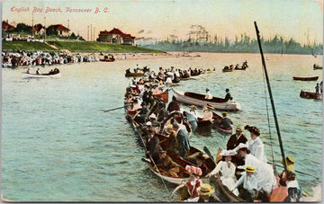 English Bay Vancouver BC British Columbia People Boats Boating c1911 Postcard