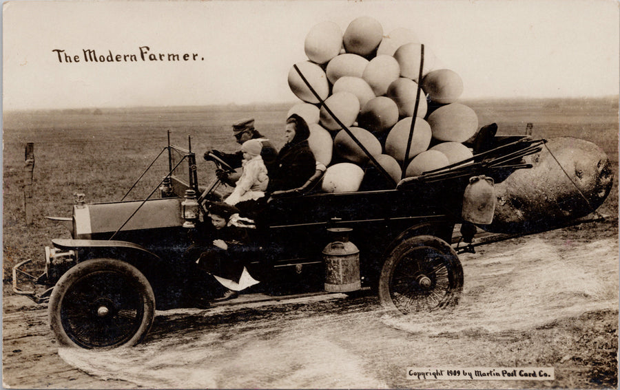 The Modern Farmer Exaggeration Huge Eggs Potato Martin RPPC Postcard