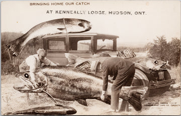 Hudson Ontario Kenneally Lodge Exaggeration Fish Fisherman ON RPPC Postcard