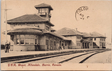 GTR Depot Allandale Barrie Ontario Train Railway Station c1908 Postcard 