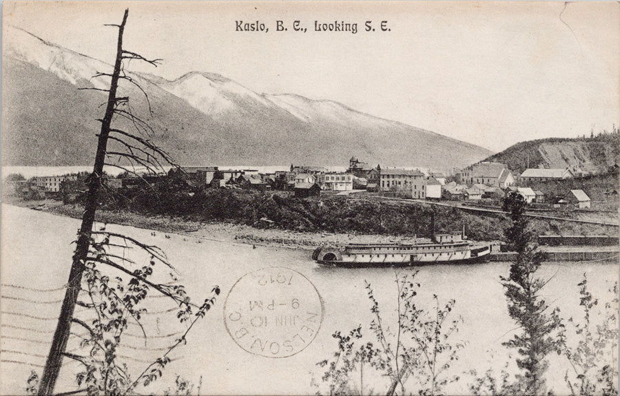 Kaslo BC looking South-East Steamship Sternwheeler British Columbia Postcard