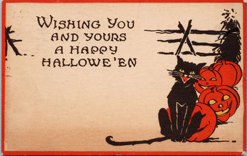 Happy Halloween JOL Black Cat Gibson Art Co Postcard