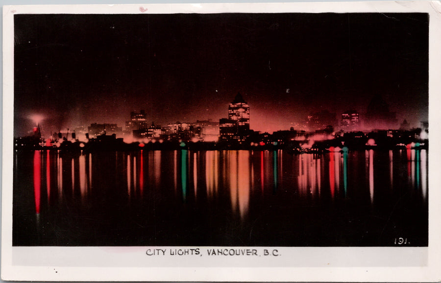 City Lights Vancouver BC British Columbia Gowen Sutton RPPC Postcard SP12