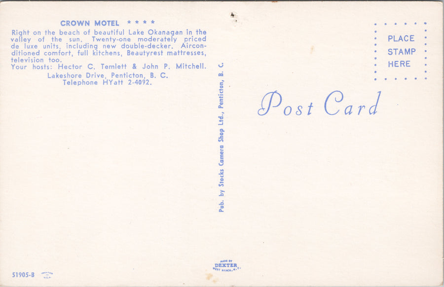 Crown Motel Penticton BC British Columbia Postcard SP12 *as is