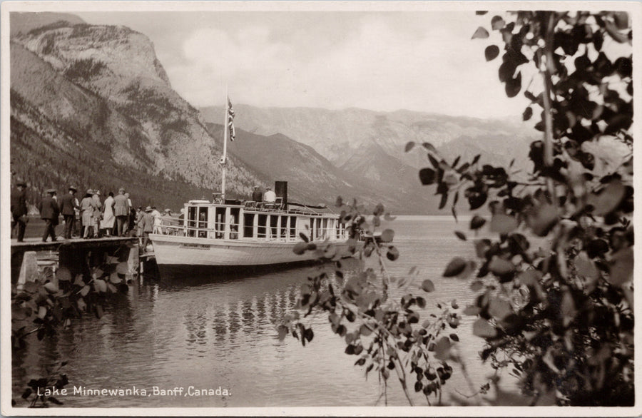 'Daughter Peaks' Boat Lake Minnewanka Alberta AB Unused Real Photo Postcard