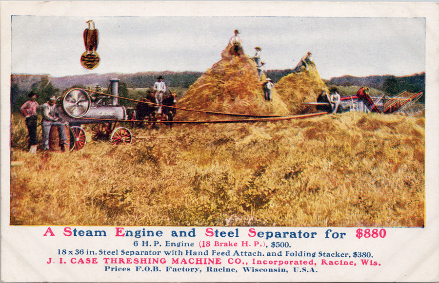 Case Threshing Machine Advertising Steam Engine Separator Machinery Postcard 