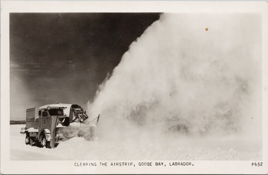 Goose Bay Labrador NL Clearing Airstrip Airport Snowblower NFLD Unused RPPC Postcard 