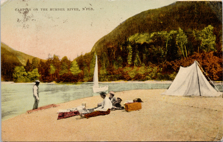 Camping on Humber River Newfoundland  Postcard 