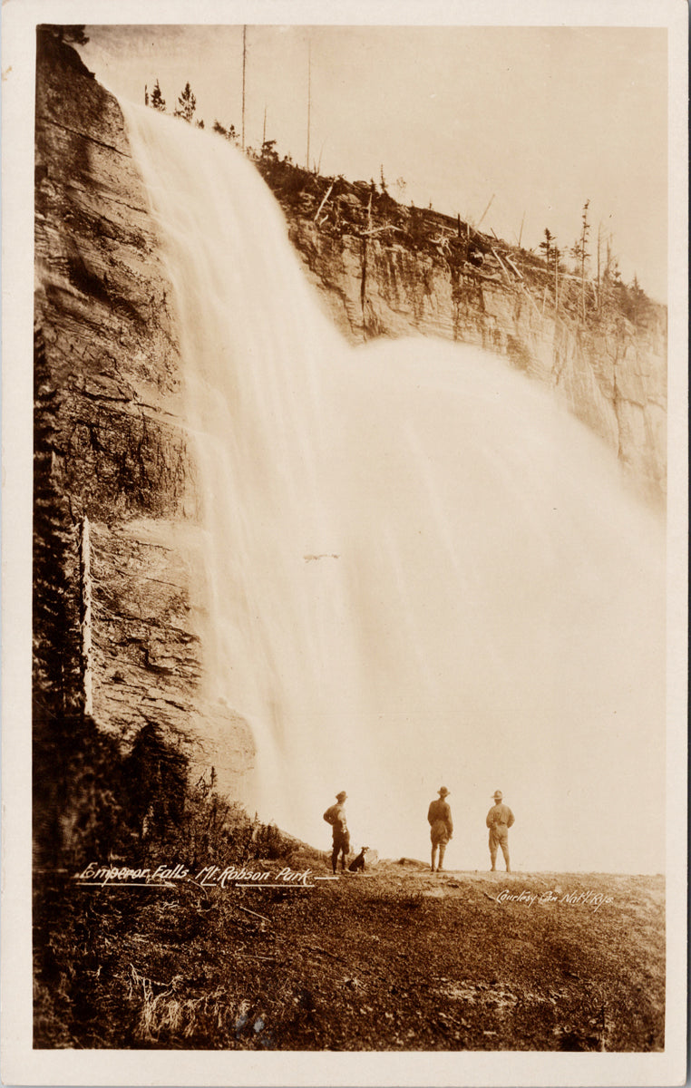 Emperor Falls Mount Robson Park British Columbia People Dog Gowen Sutton RPPC Postcard SP12