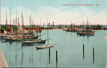 Sealing Fleet Victoria BC British Columbia Harbour Ships Boats Postcard 