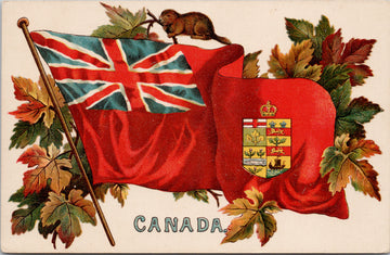 Canada Patriotic Red Ensign Flag Maple Leaf Beaver Postcard 