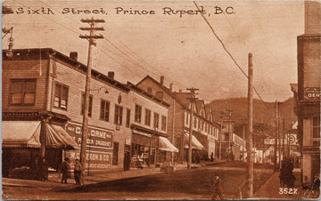 Sixth Street Prince Rupert BC British Columbia c1919 Postcard