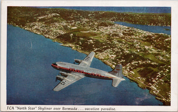 TCA North Star Skyliner over Bermuda Aviation Airplane Vintage Postcard SP13
