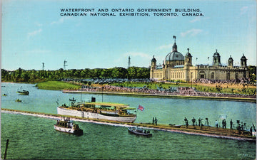 Toronto Ontario Waterfront Government Buildings Boat CNE Linen Postcard 