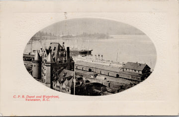 Vancouver BC CPR Depot Waterfront Ships c1913 PNC Glosso Postcard