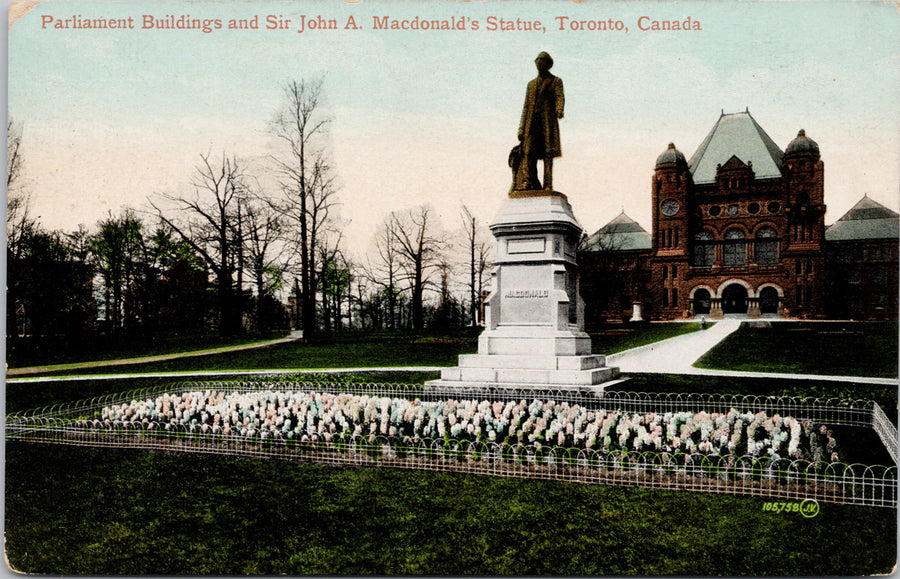 Toronto Ontario Sir John A. Macdonald Statue Parliament Buildings Postcard 