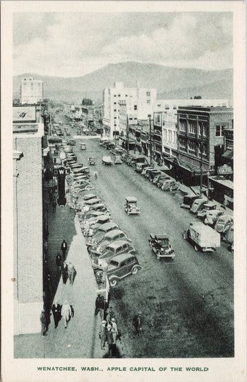 Wenatchee WA Street View Apple Capital of World Owl Sign Albertype Postcard 