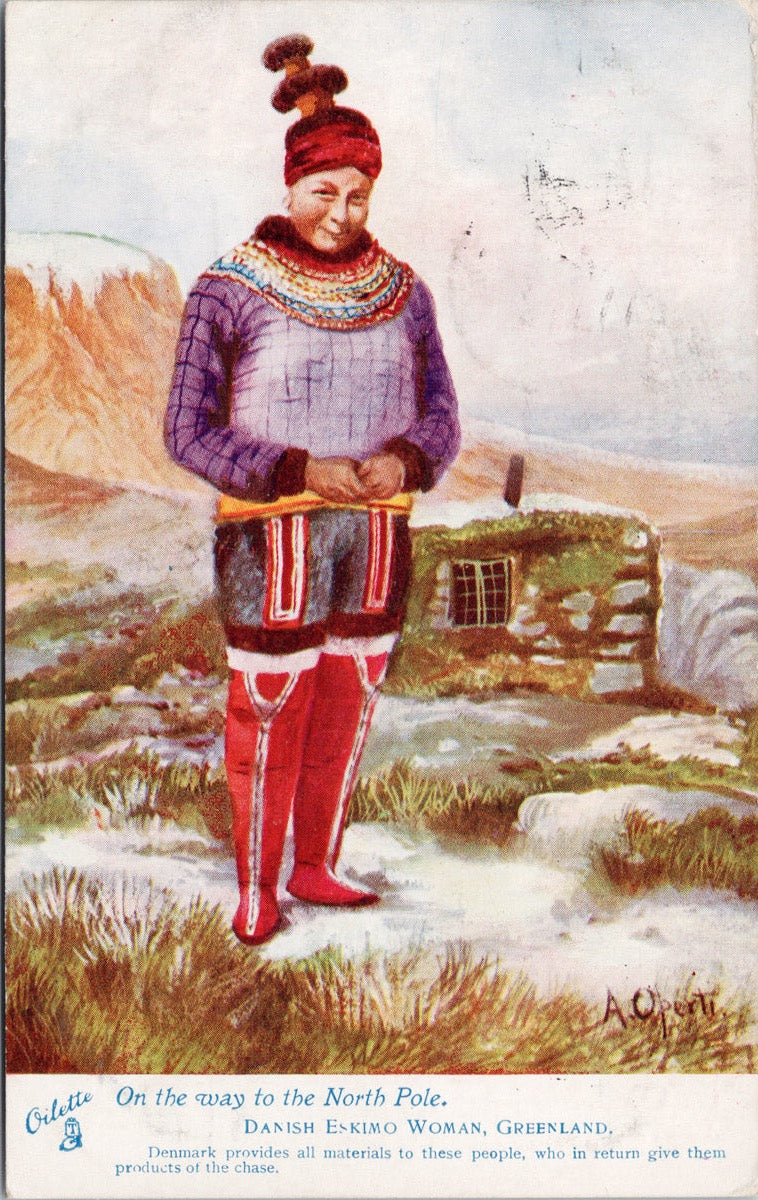 Greenland Danish Eskimo Woman Tuck #7339 Merry Christmas Seal c1909 Postcard