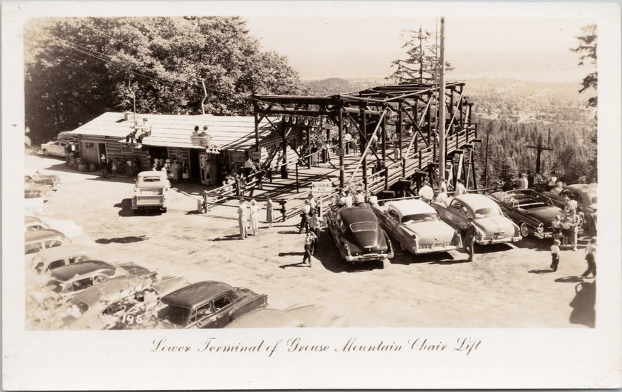 Vancouver BC Grouse Mountain Chair Lift Lower Terminal British Columbia Unused RPPC Postcard