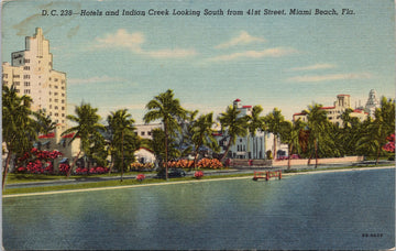 Miami Beach FL Hotels and Indian Creek Unused Curteich Linen Postcard