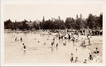 Clear Lake Manitoba MB Beach Scene Swimmers Swimming Unused RPPC Postcard