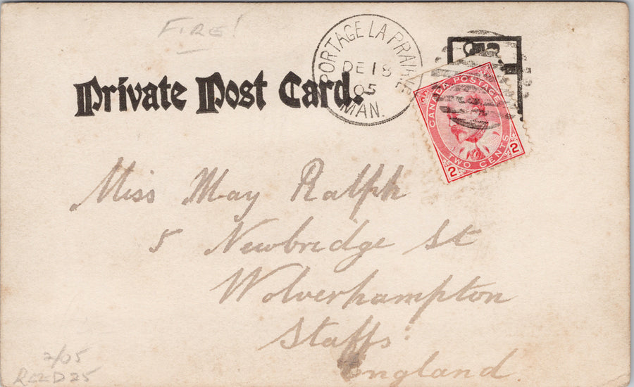 Rare George Barrowclough Winnipeg MB Bulman Block Fire 1904 ?? c1905 Portage La Prairie MB Cancel RPPC Postcard SP13