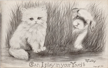 Cute Cat Dog Kitten Puppy Animals 'Can I Play In Your Yard' Vincent Colby Artist c1908 Postcard