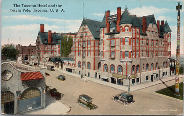 Tacoma Hotel Tacoma WA Washington Totem Pole Automobiles Nowell Postcard 