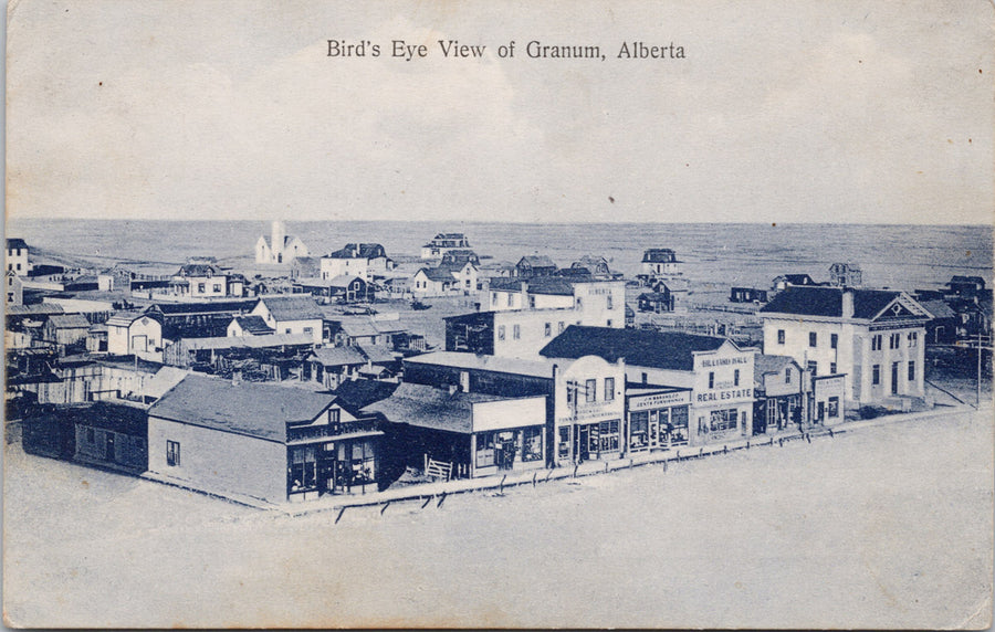 Granum Alberta AB Alberta Birdseye early 1900s Granum Drug Co Postcard