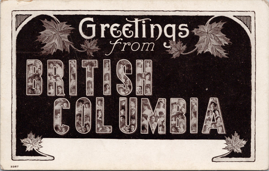 Large Letter British Columbia Greetings BC Maple Leaf Unused Warwick Bros Postcard