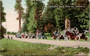 Automobile Parade Stanley Park Vancouver BC British Columbia c1909 Postcard