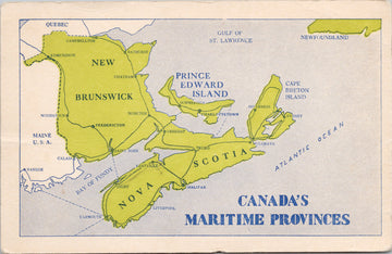 Maritime Provinces Canada Map NS PE NB NL Green Postcard