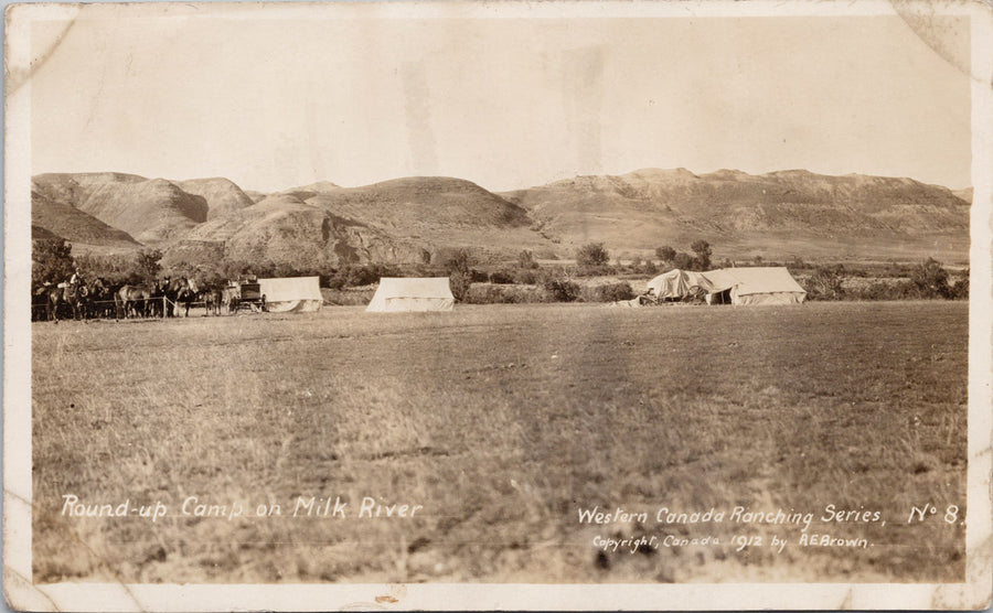 Round-up Camp, Milk River, Alberta, AB, Western Canadian Ranching Series, #8, AE Brown, RPPC,