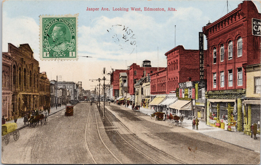 Jasper Avenue Edmonton Alberta AB Alta West Glenora Chas Campbell Lyons Clothing Sign c1914 Postcard