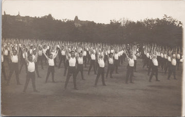Men Exercising Stretching Calisthenics Athletes or Military J.O. Dvorak Fotograf Praha Czechoslovakia RPPC Postcard