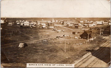 Lang Saskatchewan SK Birdseye Town View c1913 Chaplin Sask Split Ring Cancel RPPC Postcard