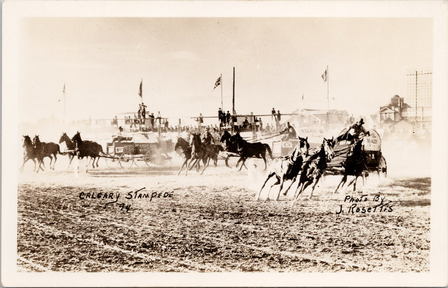 Calgary Stampede Chuckwagon Races Alberta R. Glass Rosettis RPPC Postcard 