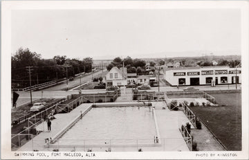 Swimming Pool Fort Macleod Alberta AB John Deere Ford Motors RPPC Postcard SP13