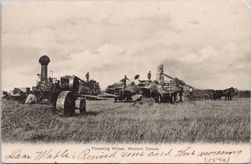 Threshing Wheat Western Canada Farm Machinery Tractor Farming Agriculture c1907 with 1 Centavo Cuba Stamp Postcard
